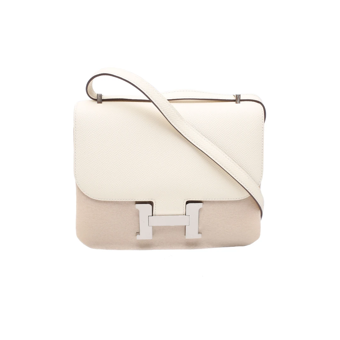 99新 Hermes/爱马仕 【黑黑】康康 19 奶油白 Y刻 银扣 单肩包