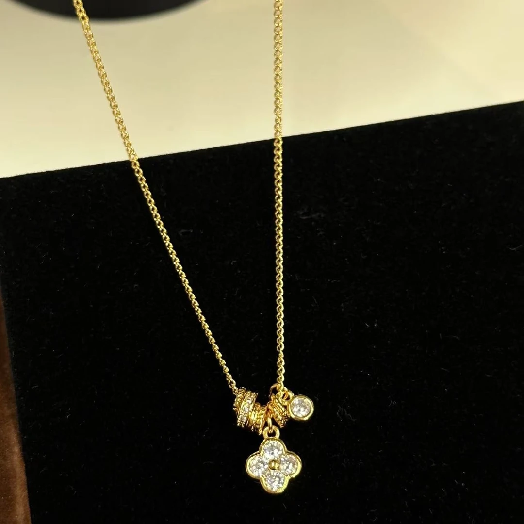 铜合金项链  满钻四叶草跑环流苏项链K42