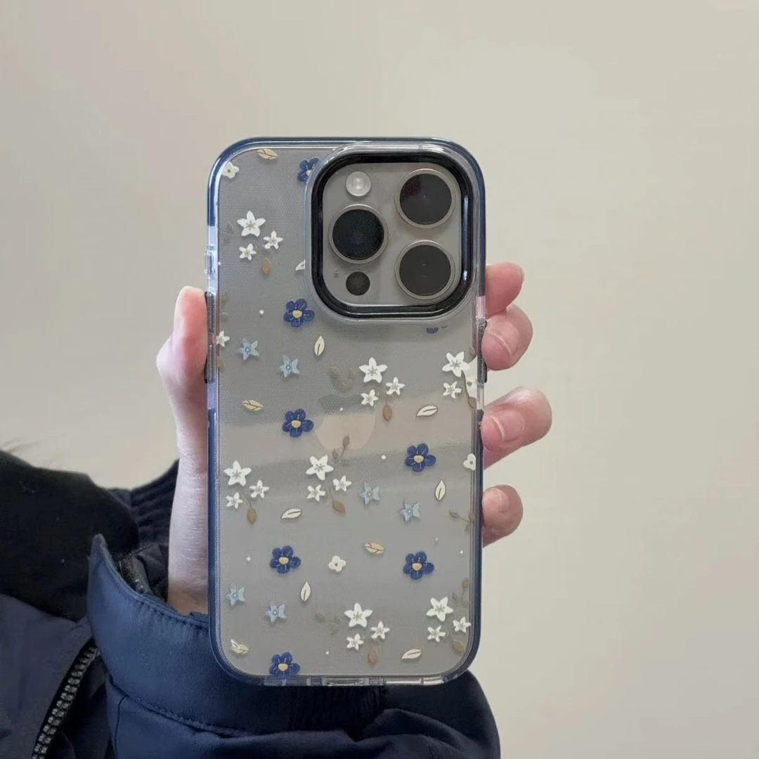 灏吉象简约风小碎花适用苹果16plus手机壳15/14promax黑边13可爱