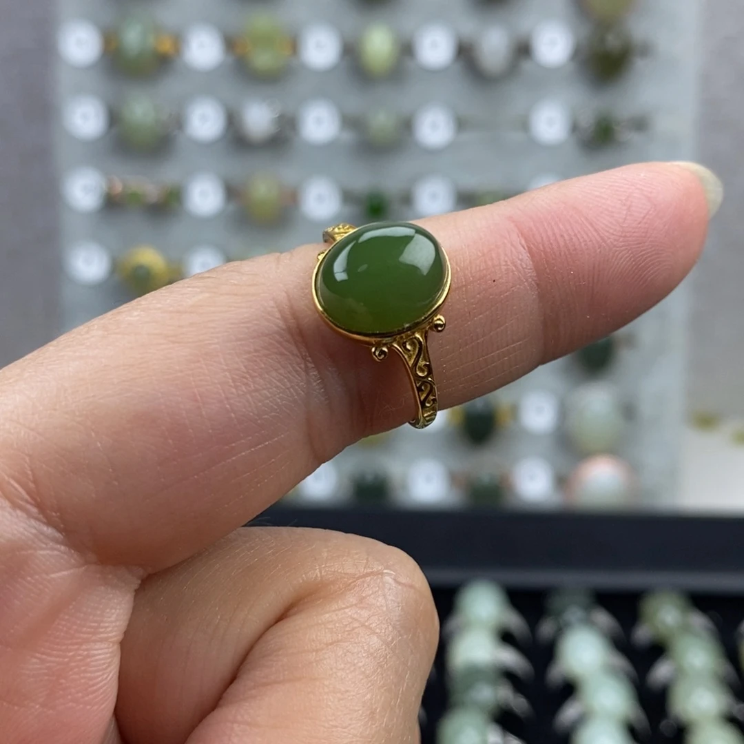 和田玉（碧玉）银S925镶嵌戒指