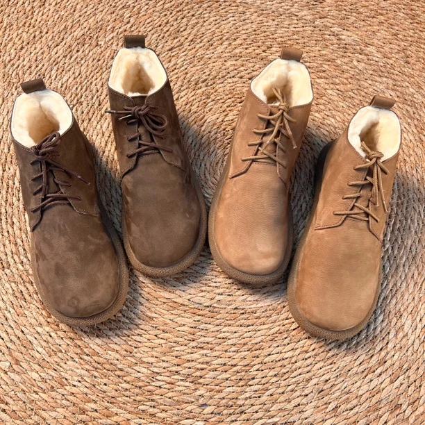 新款男士皮毛一体马丁靴复古系带休闲英伦风软底软面雪地靴866-2A