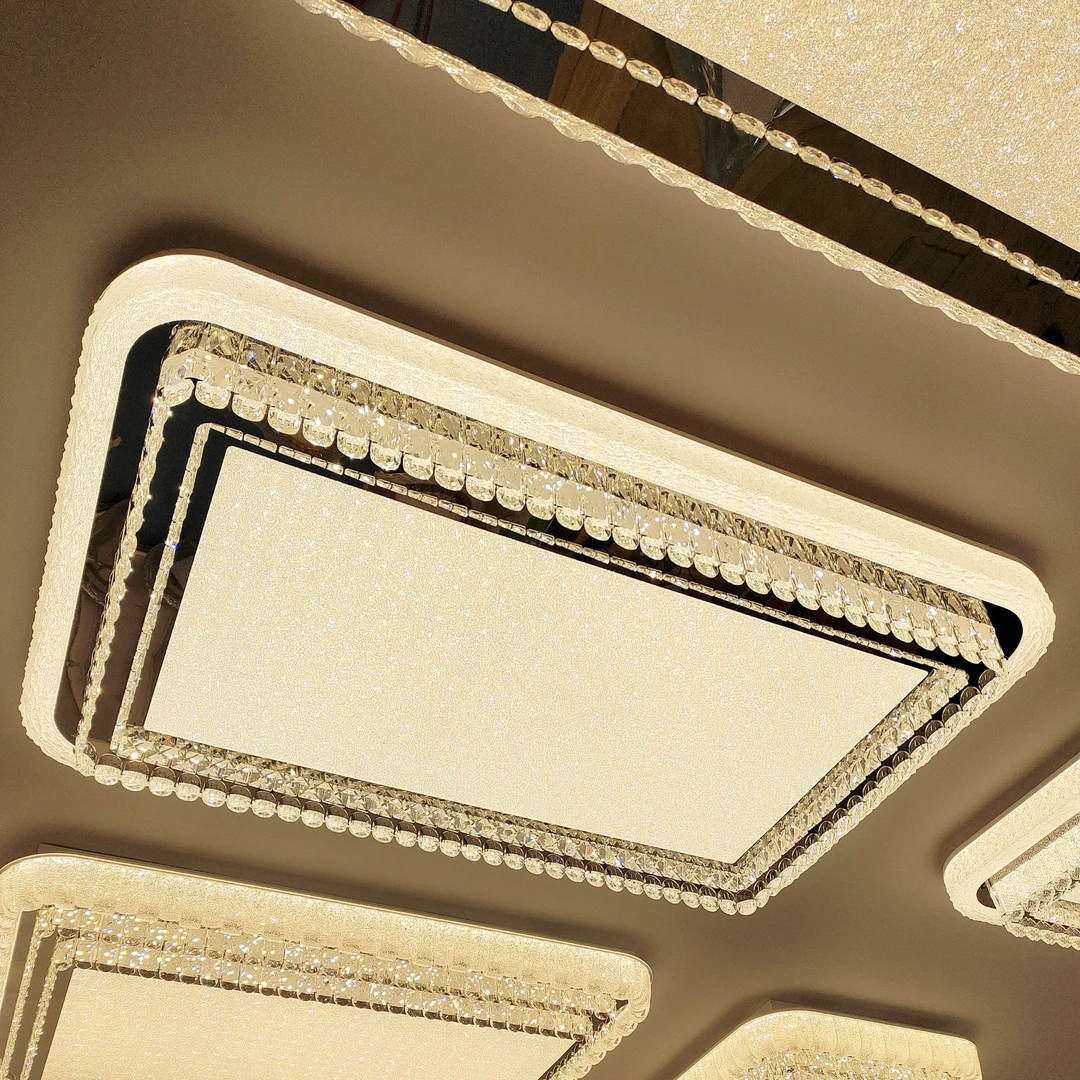 珍美 全光谱家用简约轻奢水晶客厅灯护眼吸顶灯语音圆方套餐灯