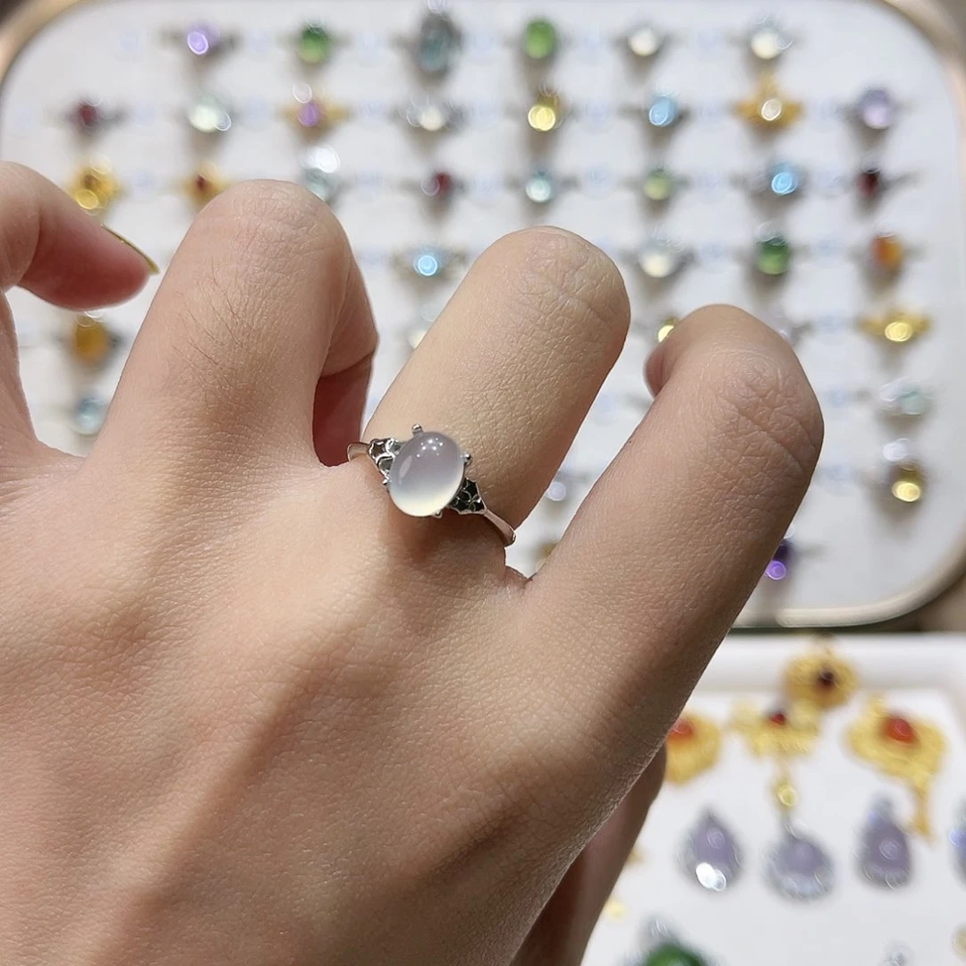 蛇纹石玉戒指银S925镶嵌