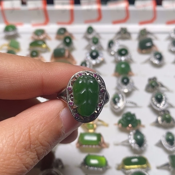 和田玉银S925镶嵌戒指