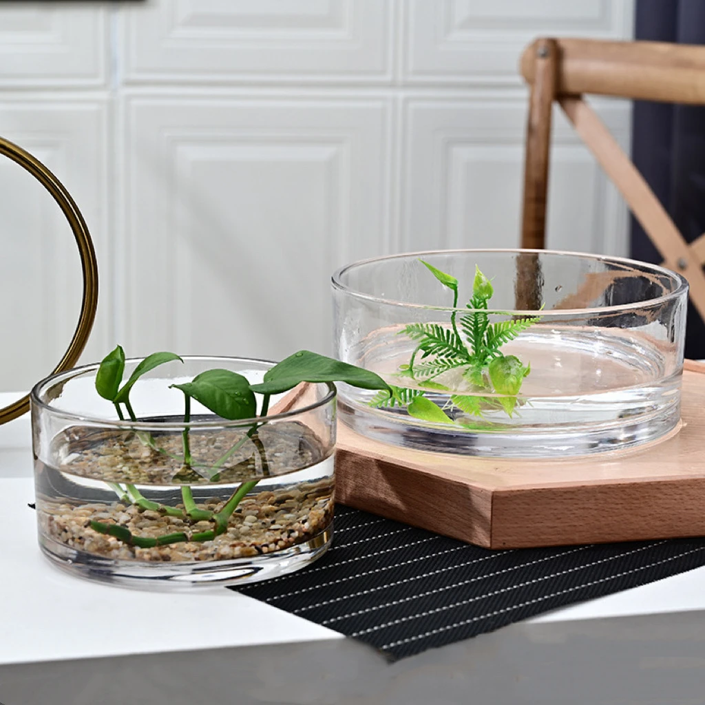 简约直筒玻璃花瓶水培加厚透明器皿莲花睡莲花盆摆件圆形鱼缸花瓶