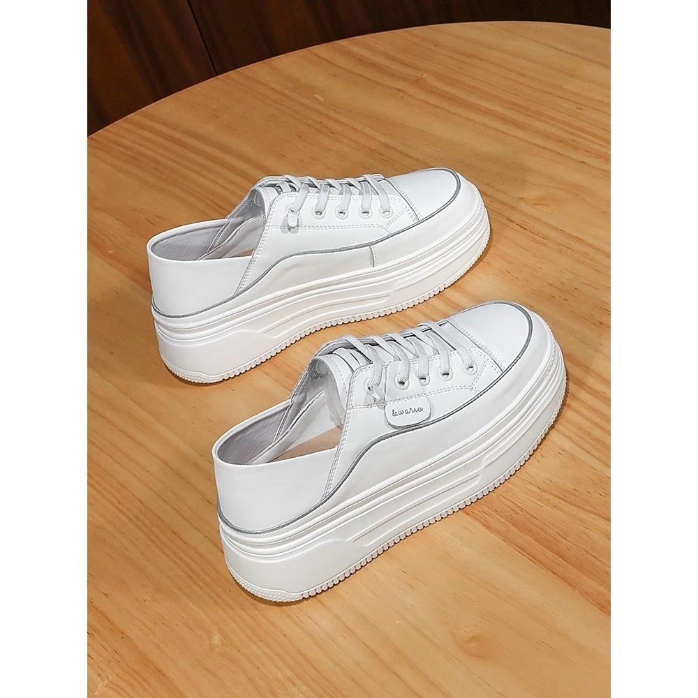 网红真皮厚底板鞋女2025春秋季时尚百搭小众运动休闲小白鞋子轻便