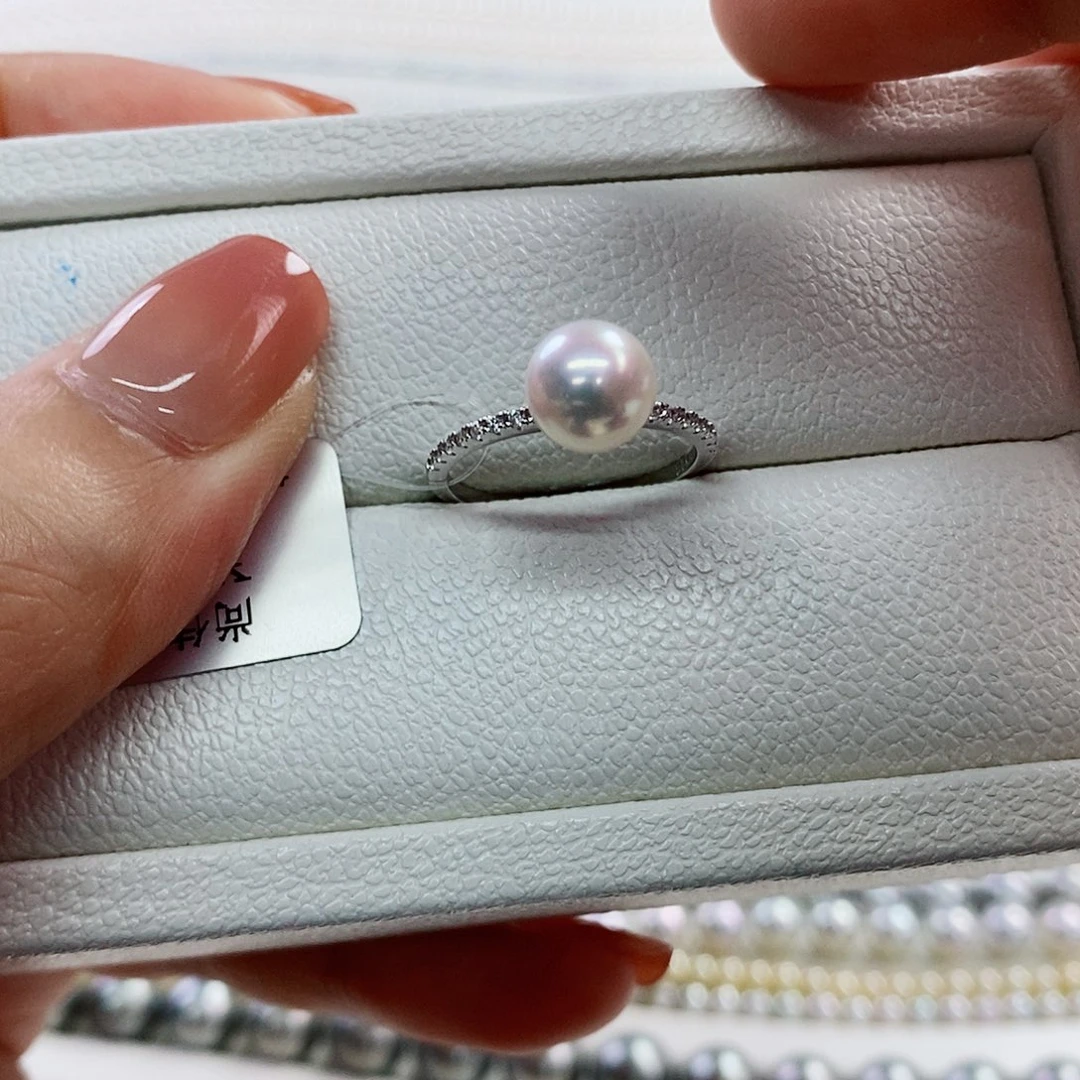 银S925镶嵌戒指海水珍珠7.5-8