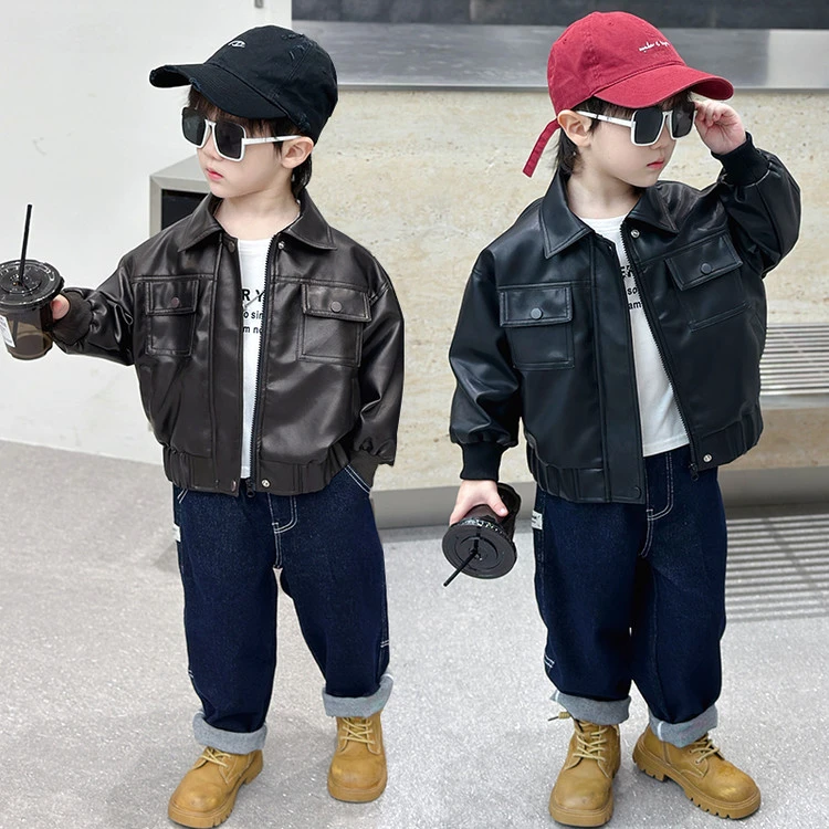 2025春装新款男童外套韩版儿童帅气皮衣夹克洋气男宝宝机车服上衣