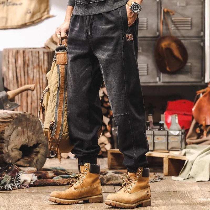 美式复古经典牛仔裤子男秋季百搭新款潮流水洗长裤男士束脚哈伦裤