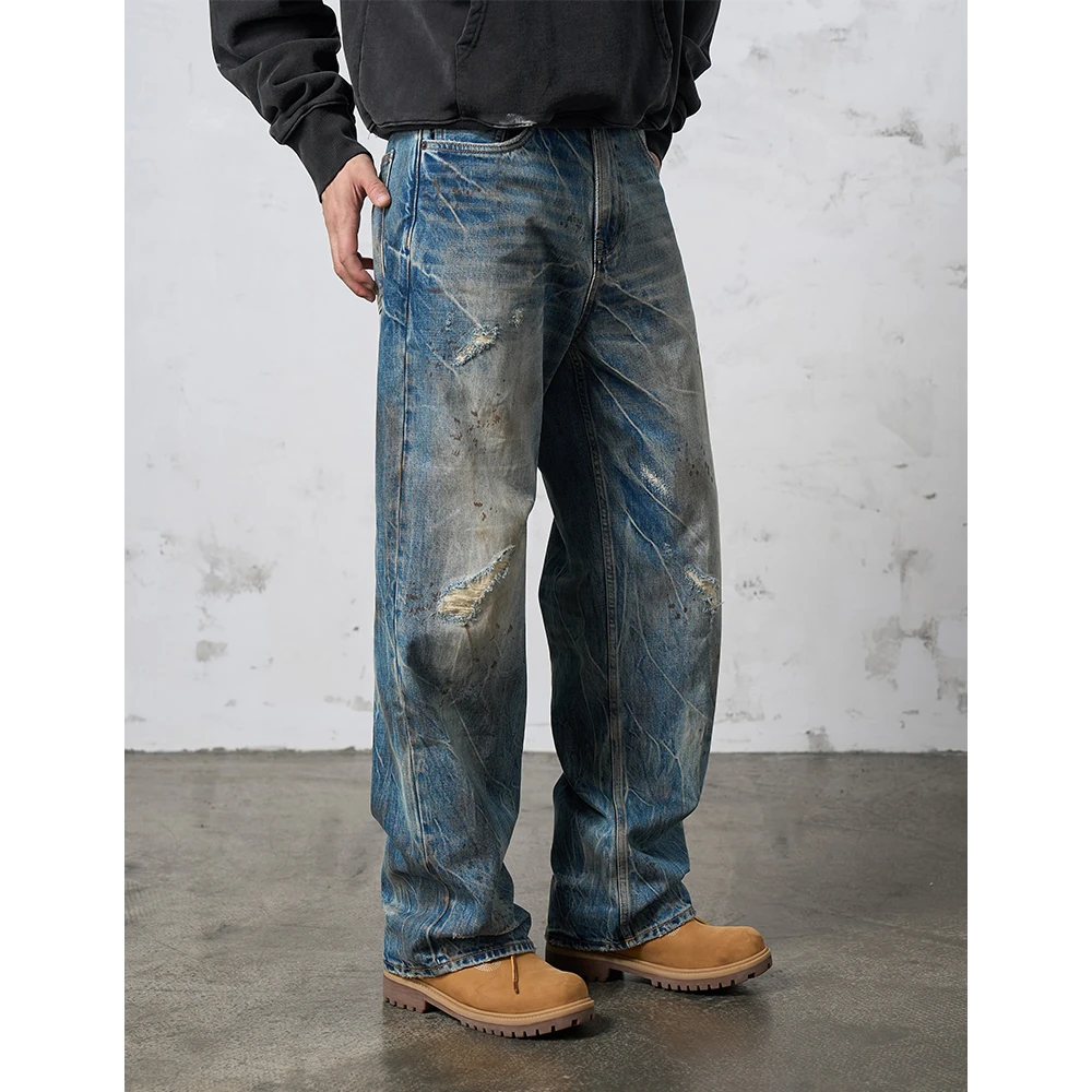 DOKIE【全新断码清仓】水洗宽松直筒高街做旧牛仔裤