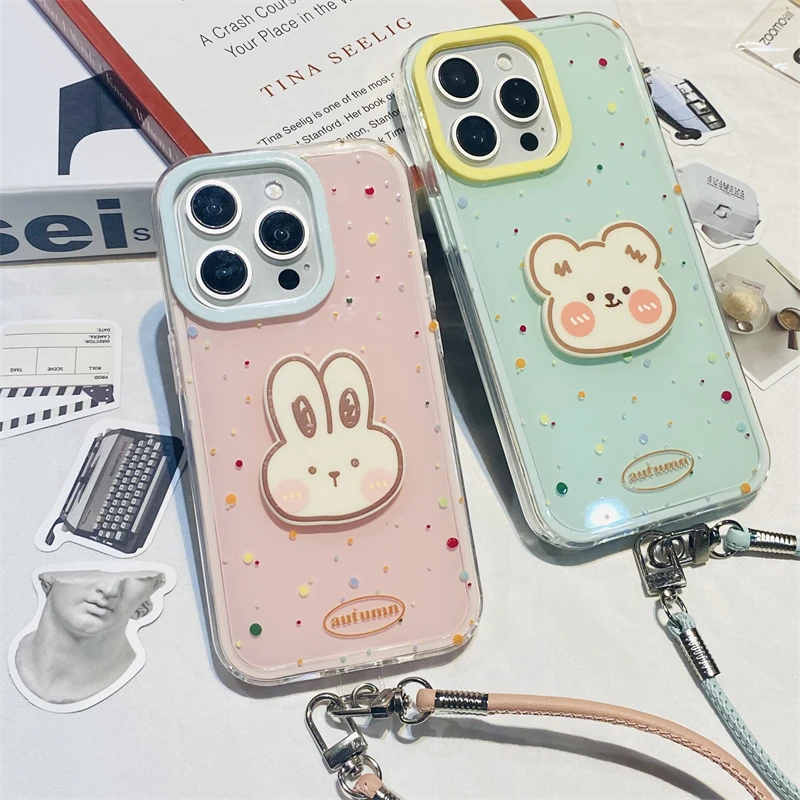 泼墨小熊兔子手绳适用iPhone14promax手机壳苹果16pro网红15女13