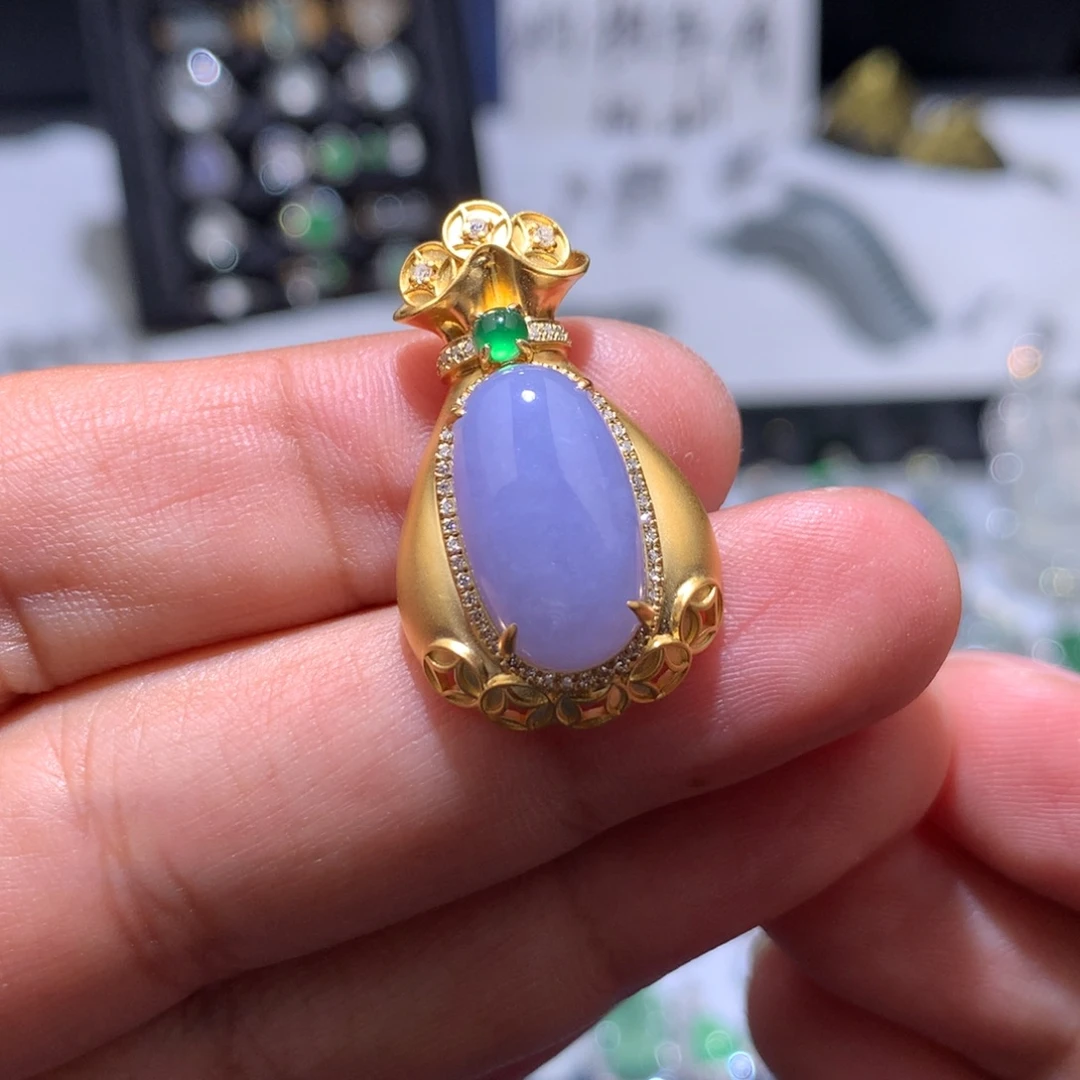 翡翠18K金镶嵌吊坠(不含链)