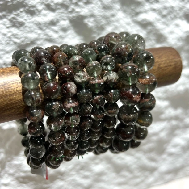 【晶澜月】T088天然水晶 高品半盆绿幽灵单圈手串 多样性发其一