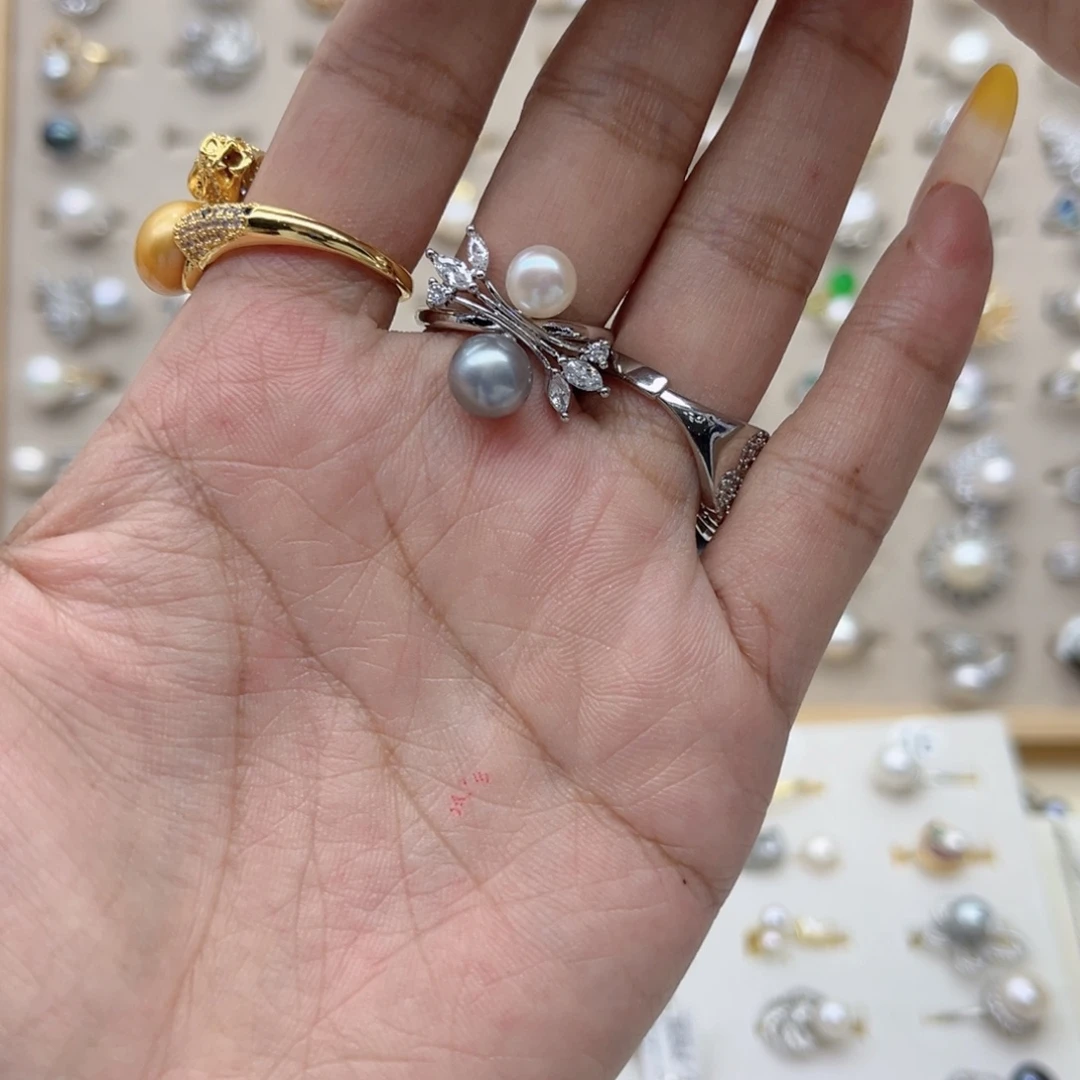 懒****银S925镶嵌戒指淡水珍珠