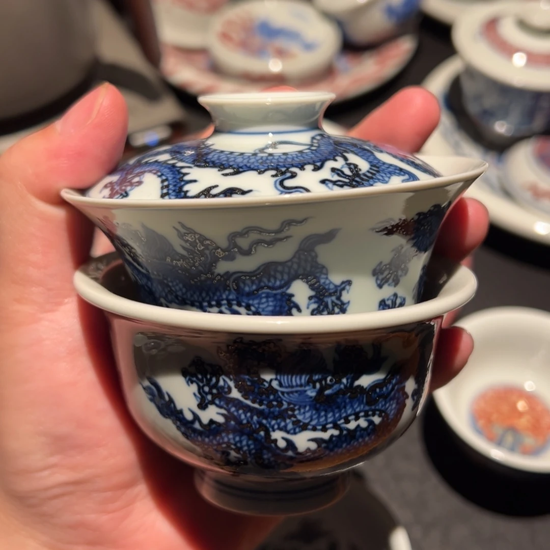 4***1杯子羿器窑五龙盖碗和压手杯