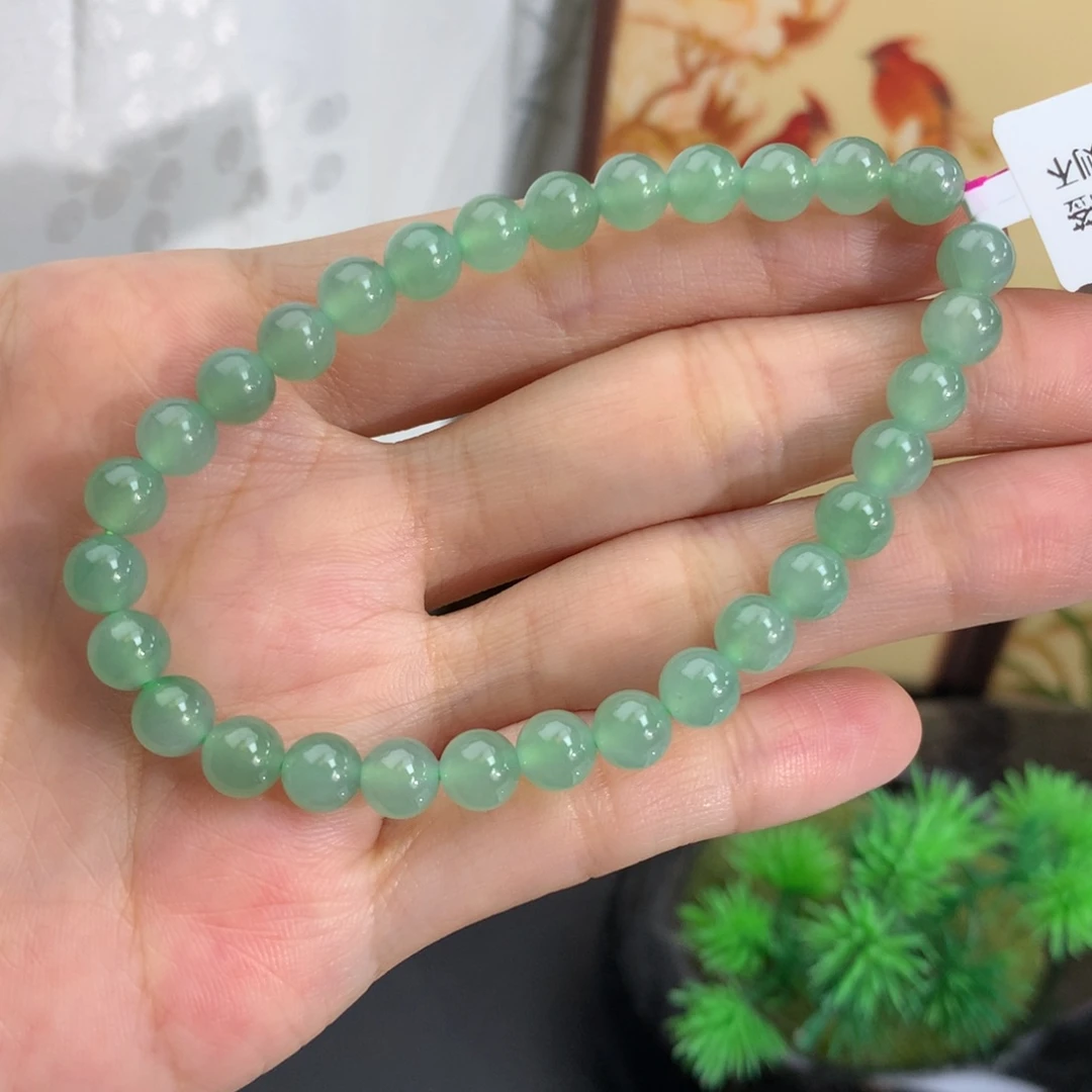 翡翠未镶嵌手串卡6冰胶晴绿手串