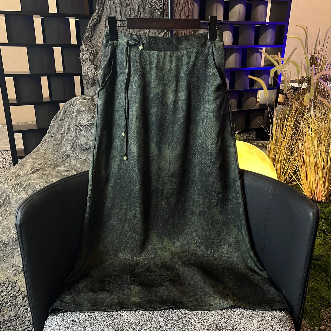 【忘忧】2025新款春季松紧腰A字裙新中式国风显瘦气质半身裙女