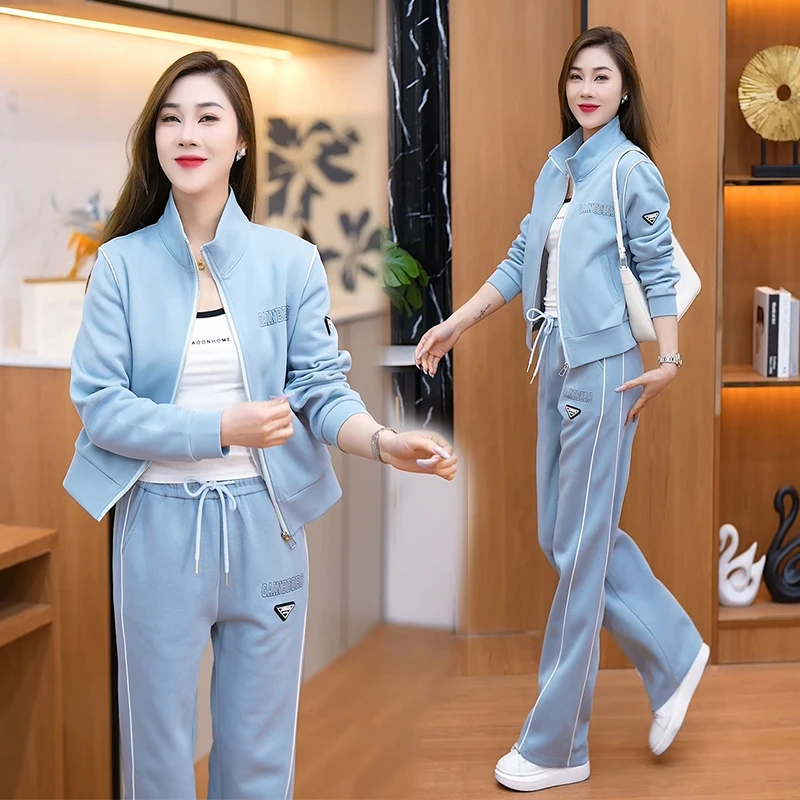 爆款休闲运动女士妈妈时尚洋气新款显瘦拉链卫衣女士运动服套装