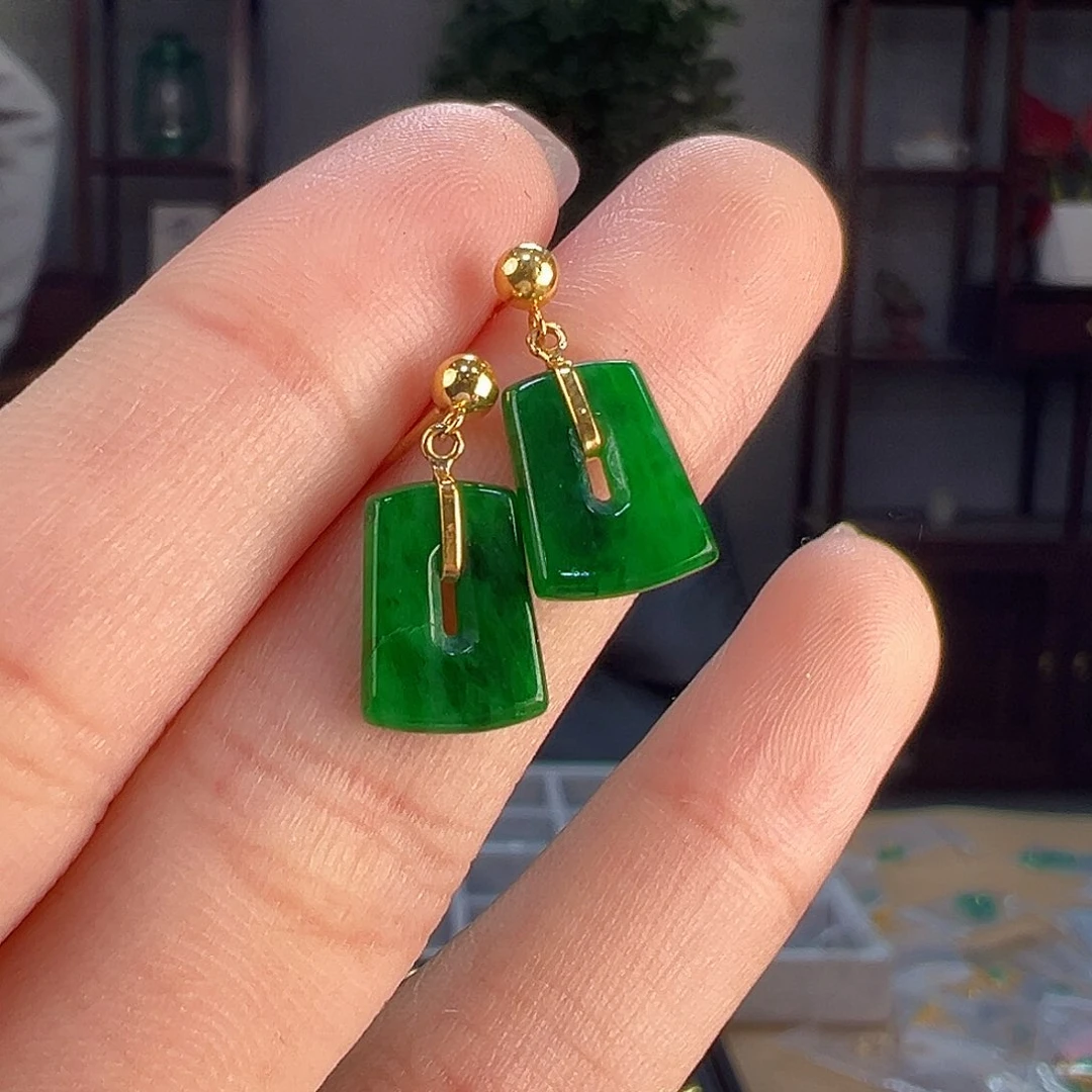 翡翠耳饰18K金镶嵌耳环67