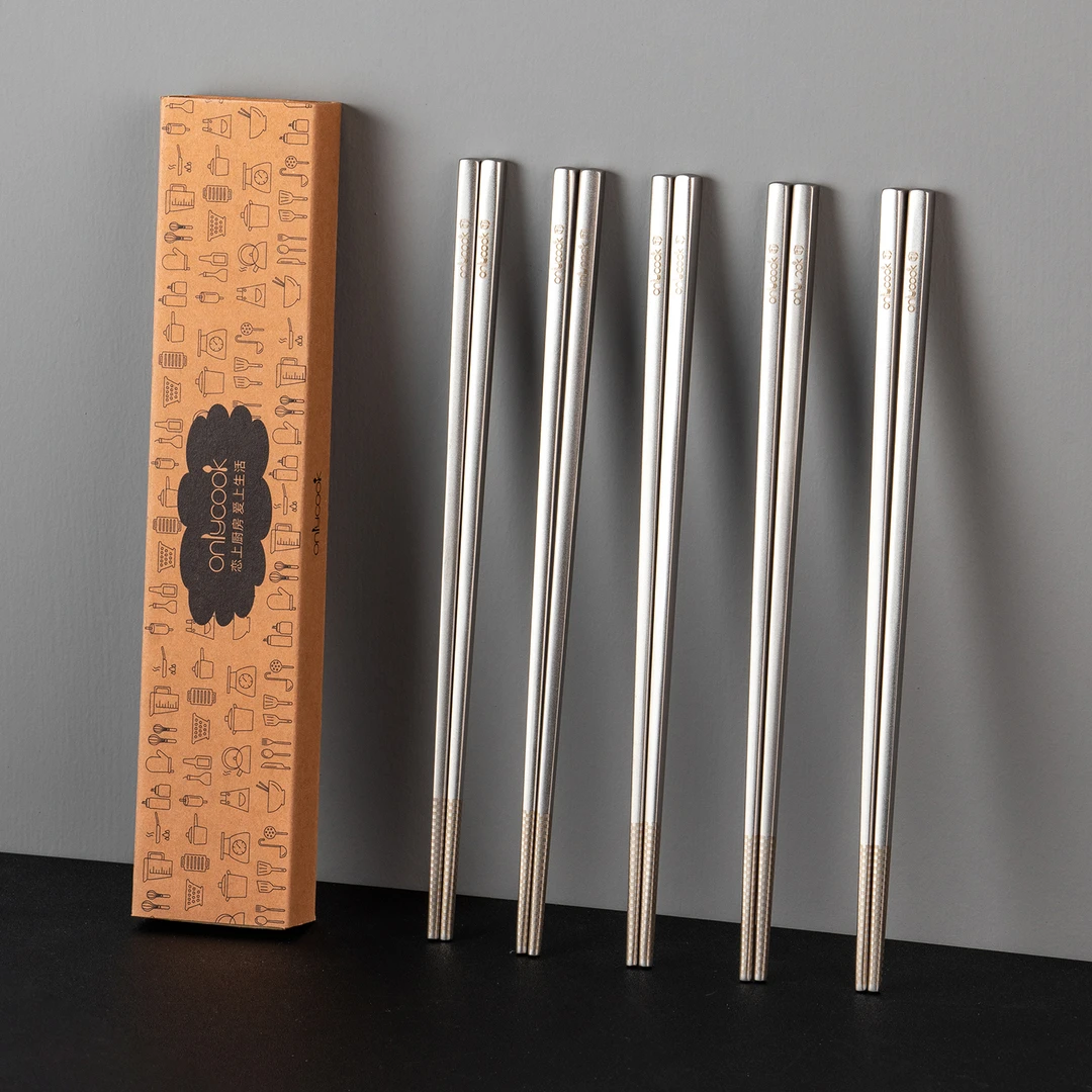 onlycook新款钛筷子食品级高档抗菌304不锈钢家庭筷子耐高温防滑