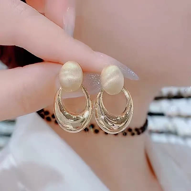 港式复古风椭圆磨砂圈圈925银针耳钉轻奢高级精致百搭气质耳饰女