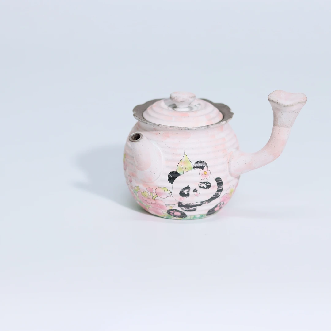新12091熊猫粉系列侧把壶