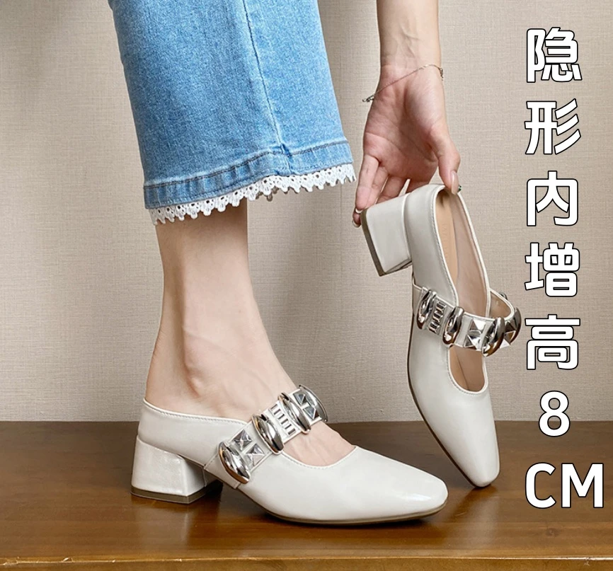 内增高包头半拖鞋女2025夏季新款凉拖粗跟水钻方头晚晚风沙滩凉拖