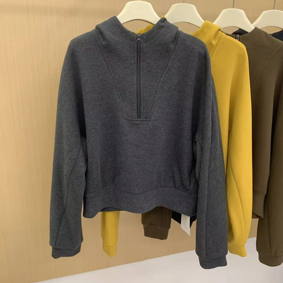 2025纯色半拉链连帽卫衣女秋季新款宽松慵懒风休闲百搭上衣潮百搭