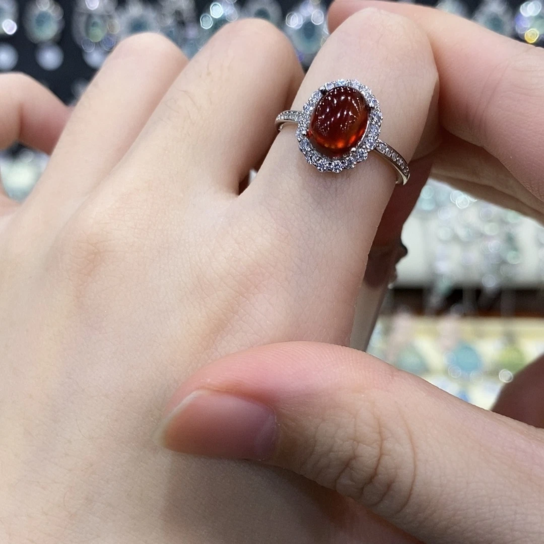 石榴石银S925镶嵌戒指