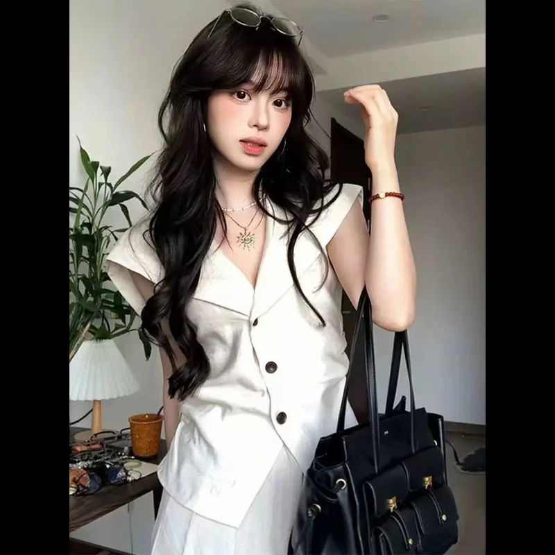 【现货，送运费险】高智感穿搭v领海军领马甲背心女收腰显瘦无袖上衣