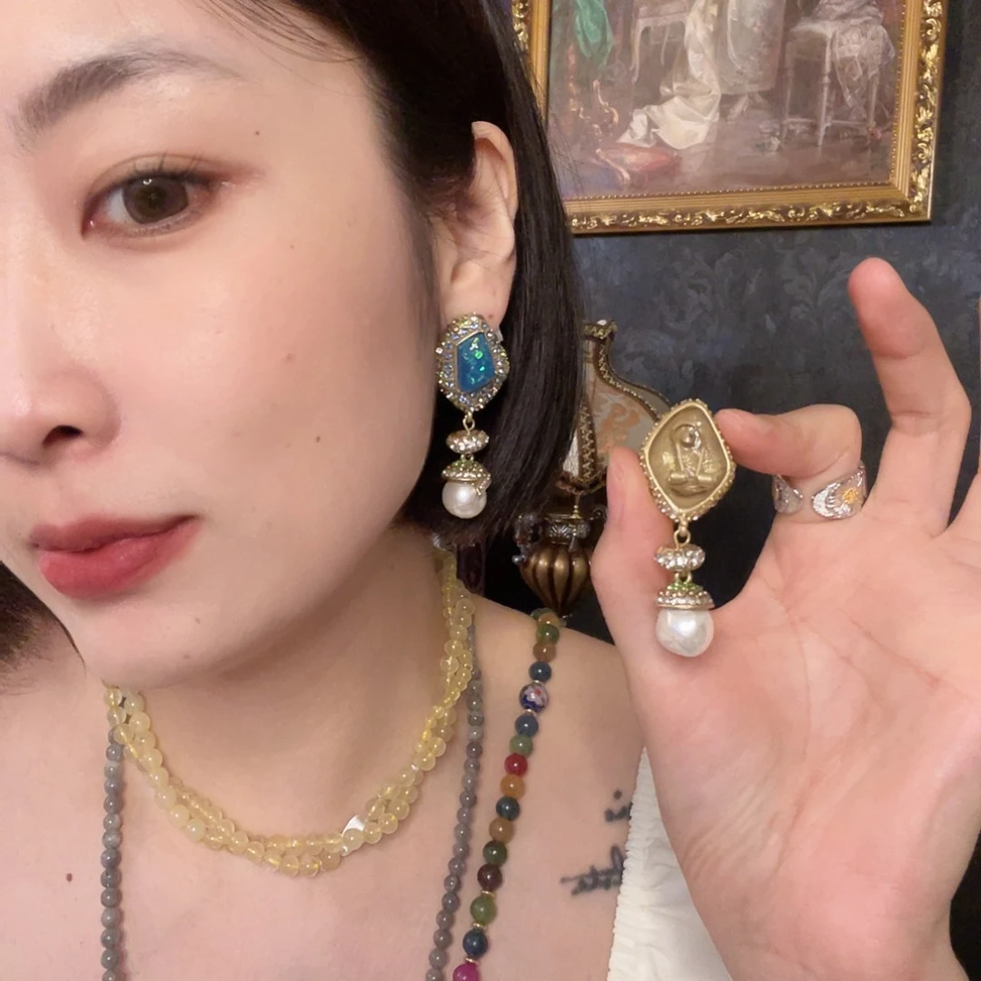 黄铜珐琅925银耳拍