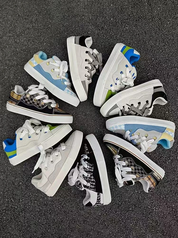 纯原耐磨皮革拼接减震低帮情侣板鞋厚底夏季小白鞋休闲鞋