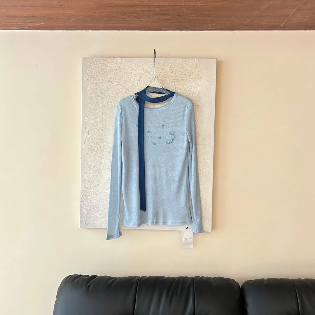 【赵小小&此刻心动】夏季新款圆领字母图案宽松版长袖T恤上衣27818