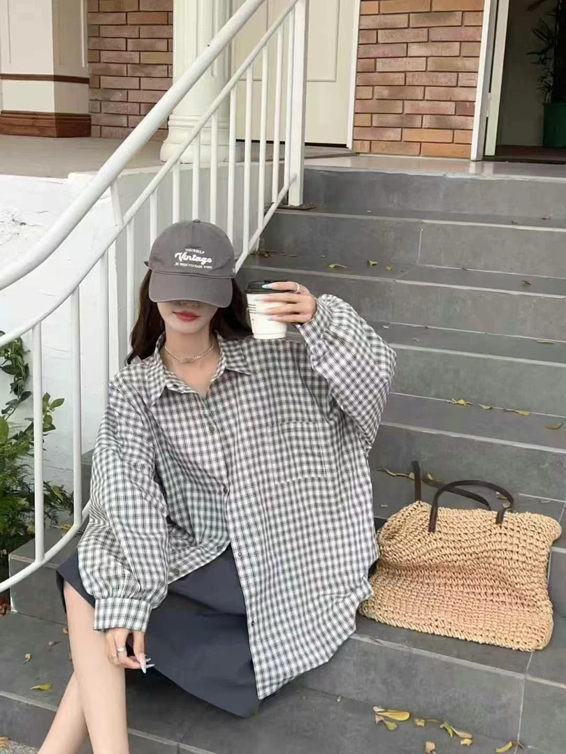 衣长70    8622【白茶格纹】上衣