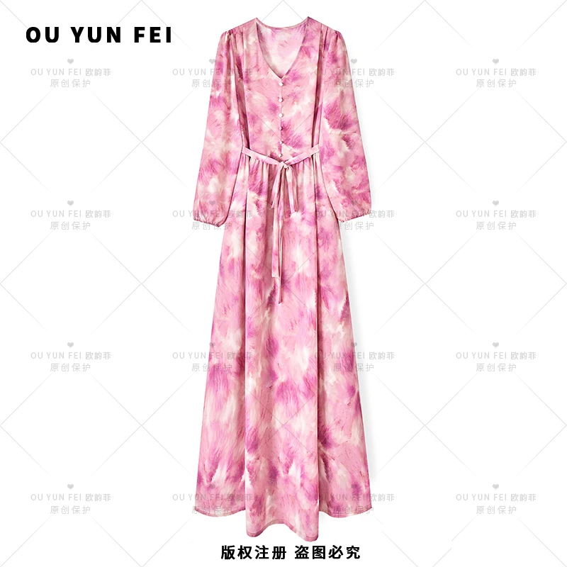 高级感连衣裙女夏季新款气质显瘦穿搭印花长裙F1989