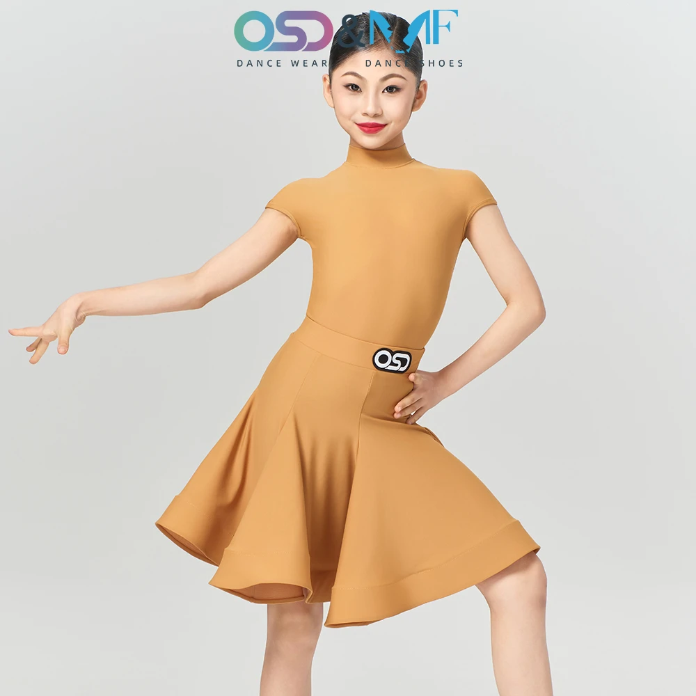 OSD&MF拉丁舞蹈女童规定服高领短袖紧身儿童专业比赛服拉丁舞服