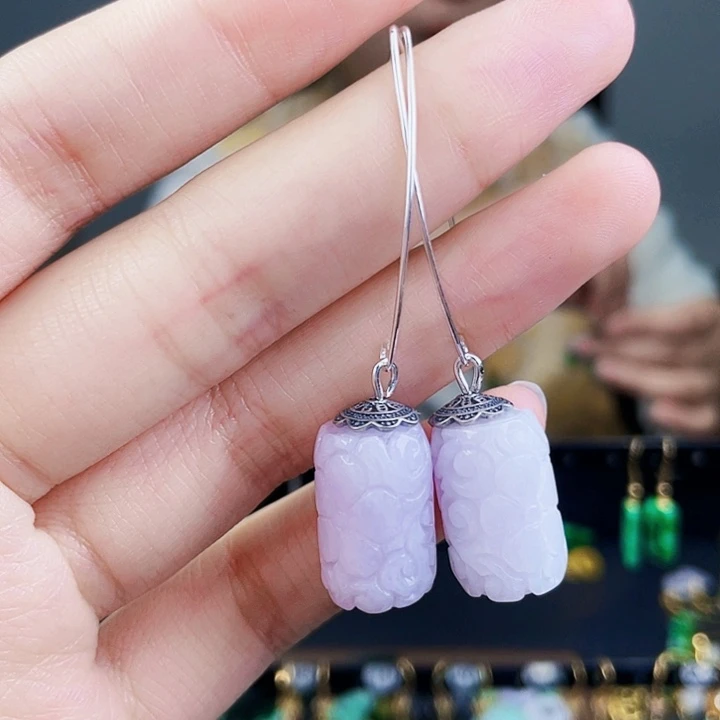 翡翠耳饰银S925镶嵌饰品