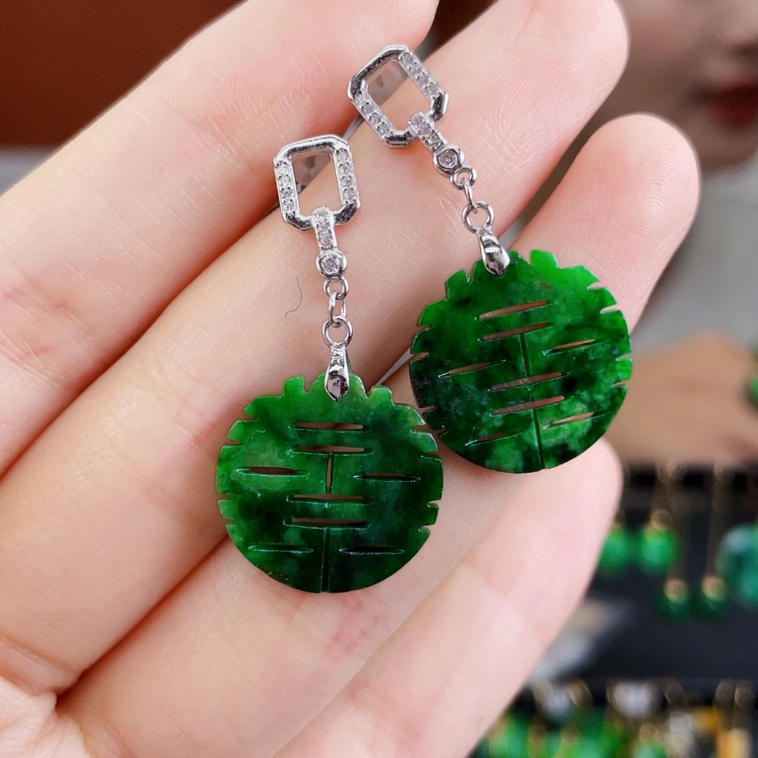 银S925镶嵌翡翠耳饰