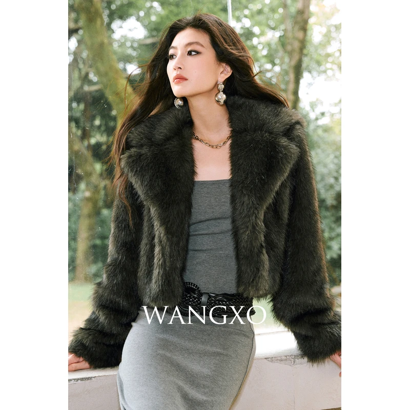 WANGXO 染尖环保皮草大翻领短外套  2531119W