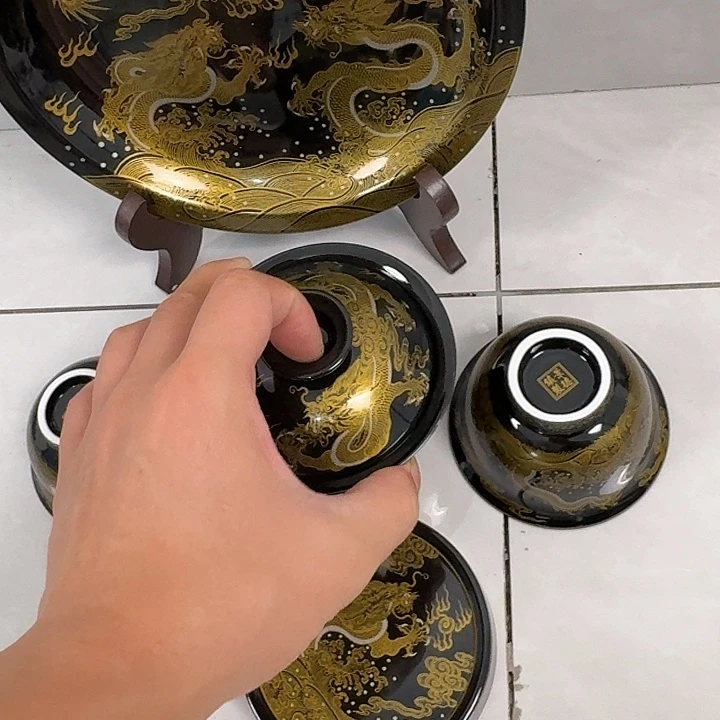 瓷片釉里金金龙二才元宝盖碗