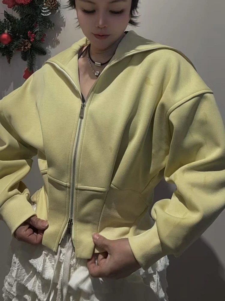 【济州岛】大翻领款 短款拉链卫衣外套