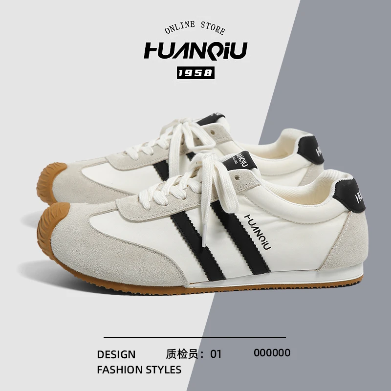 环球圆头德训鞋男士2025秋季新款复古休闲男鞋子百搭平底运动板鞋