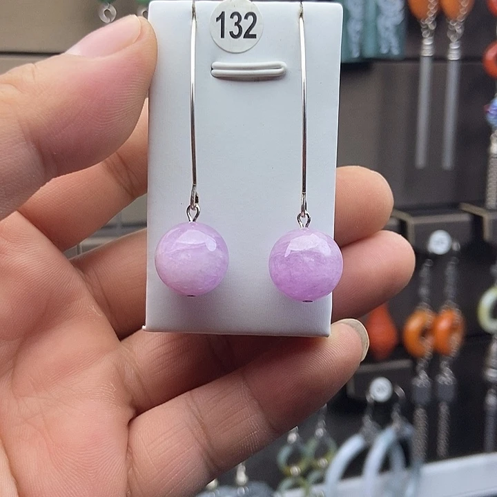 耳饰锂辉石银S925镶嵌耳饰