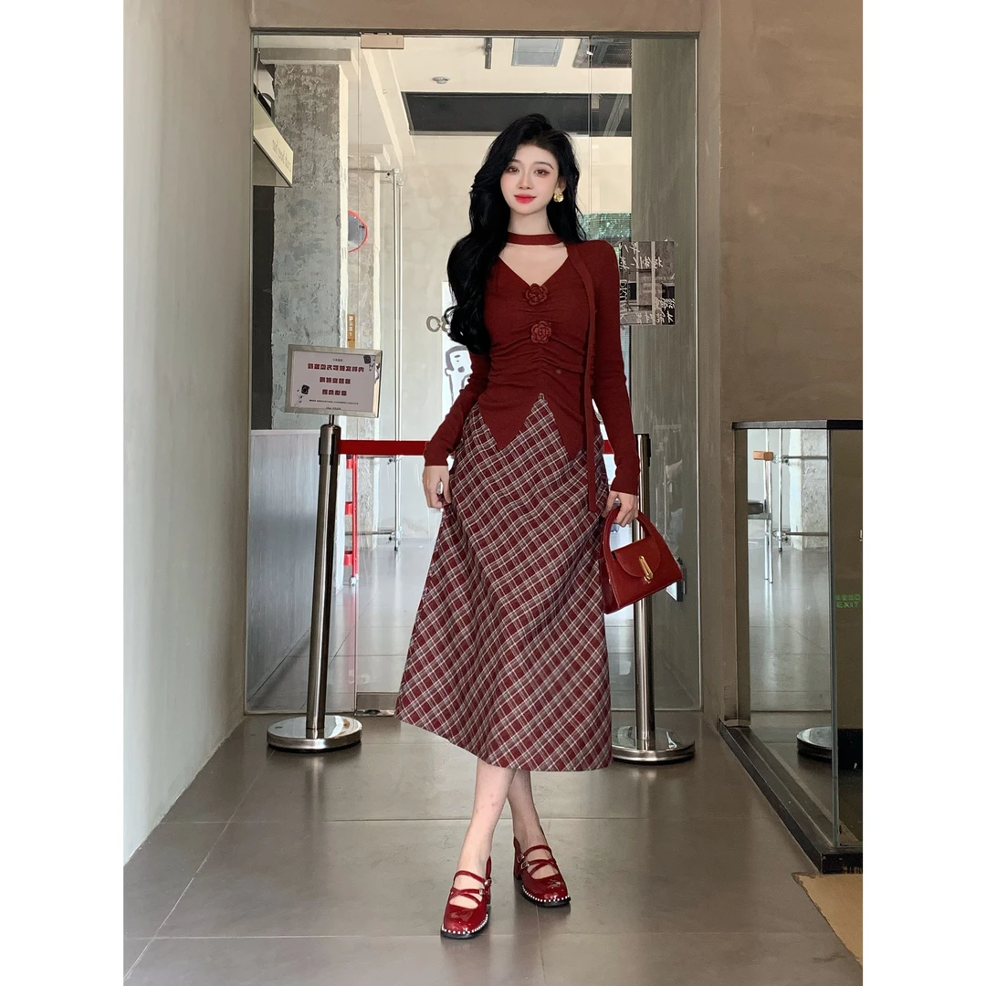 MO88ZSPF秋冬针织毛衣配半身裙的穿搭内搭套装女高级感港风两件套