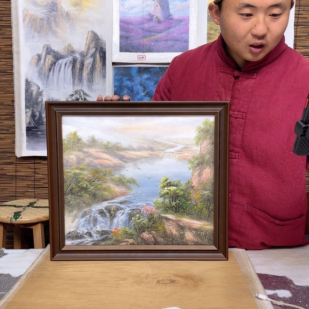 油画行路人小院绘画作品竞拍