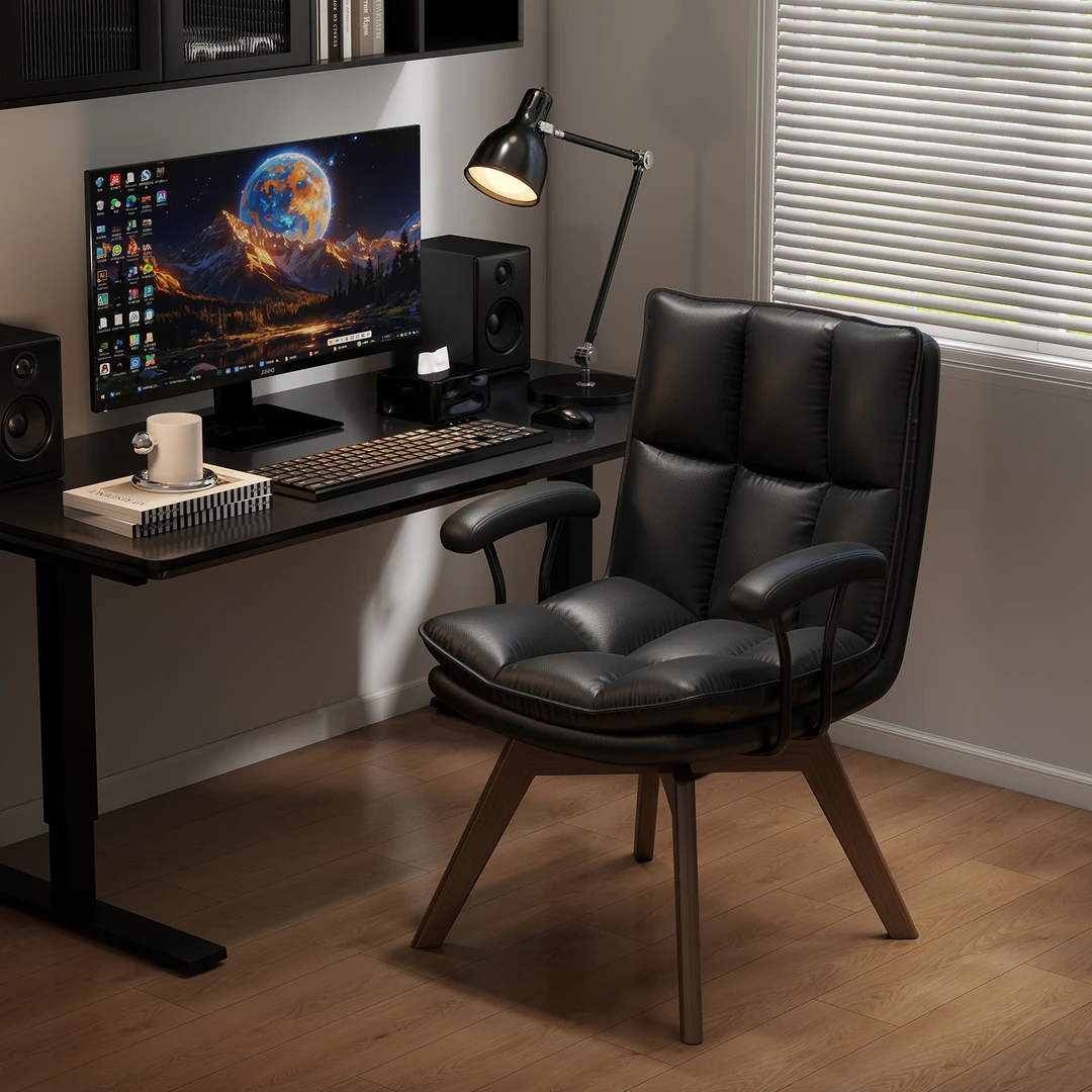 实木软包电脑椅书房书桌旋转椅久坐舒服办公座椅家用卧室梳妆椅子