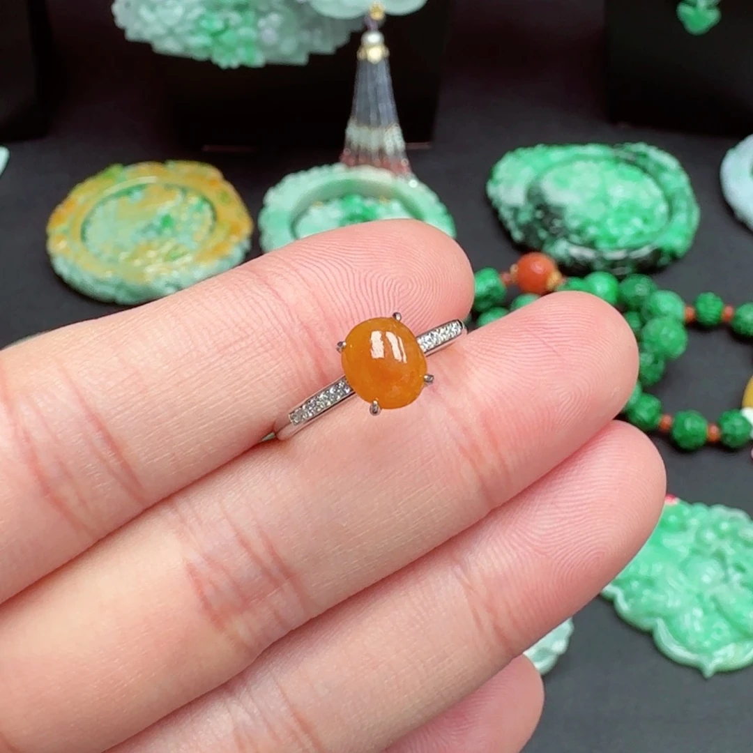 翡翠戒指银S925镶嵌翡翠戒指