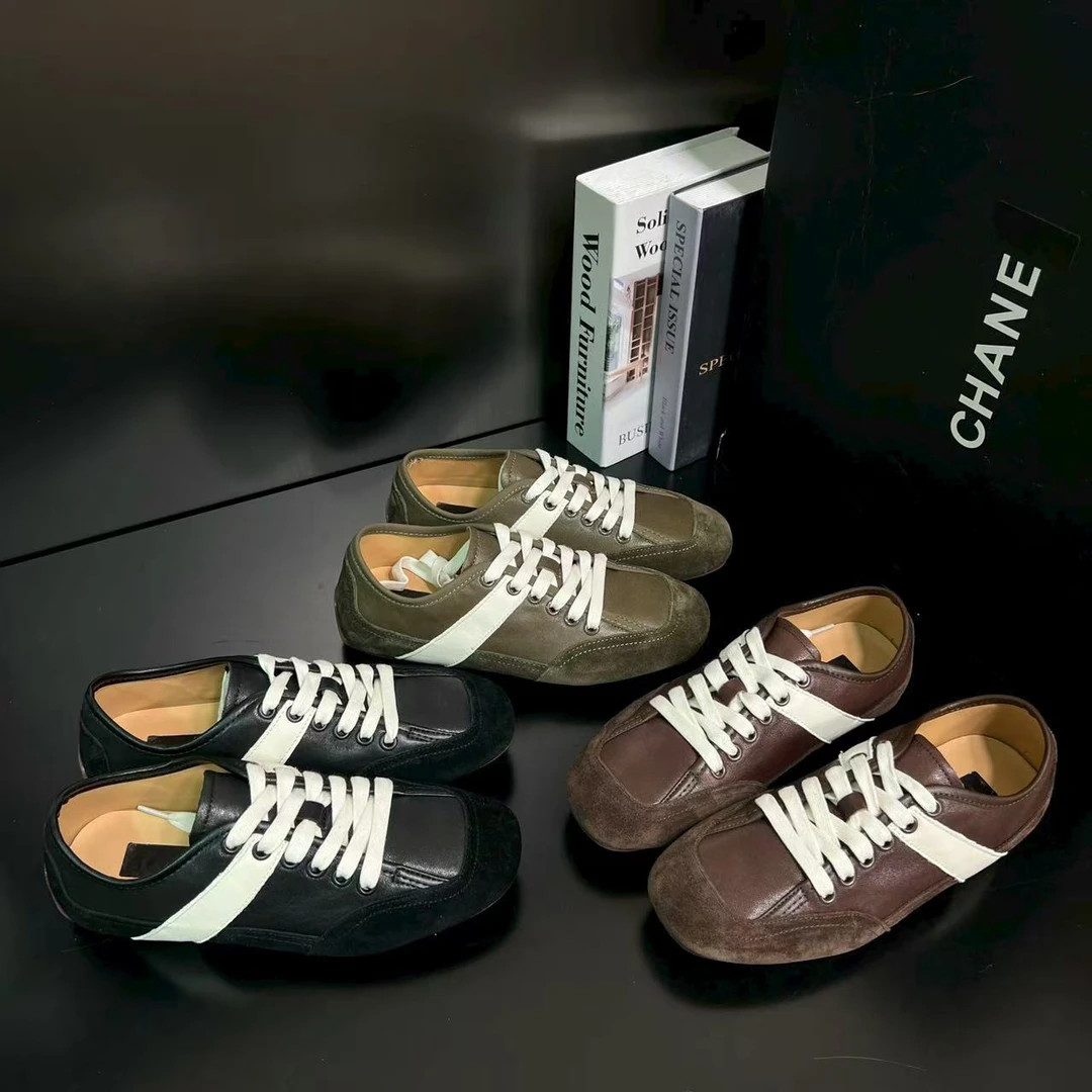 【简约美学】羊皮德训鞋女2025秋季新款系带舒适休闲板鞋潮60-15