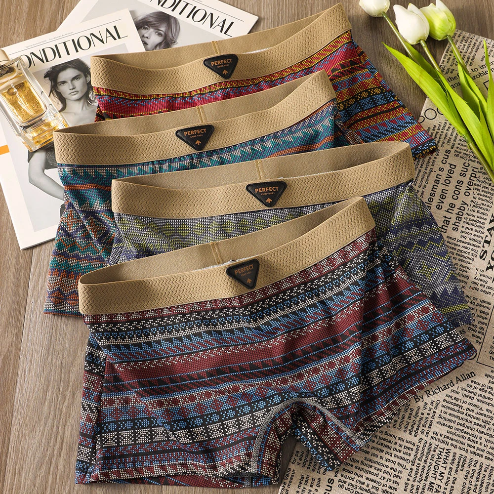 复古风男士内裤棉质男式平角裤男生新款个性舒适透气四角短裤2025