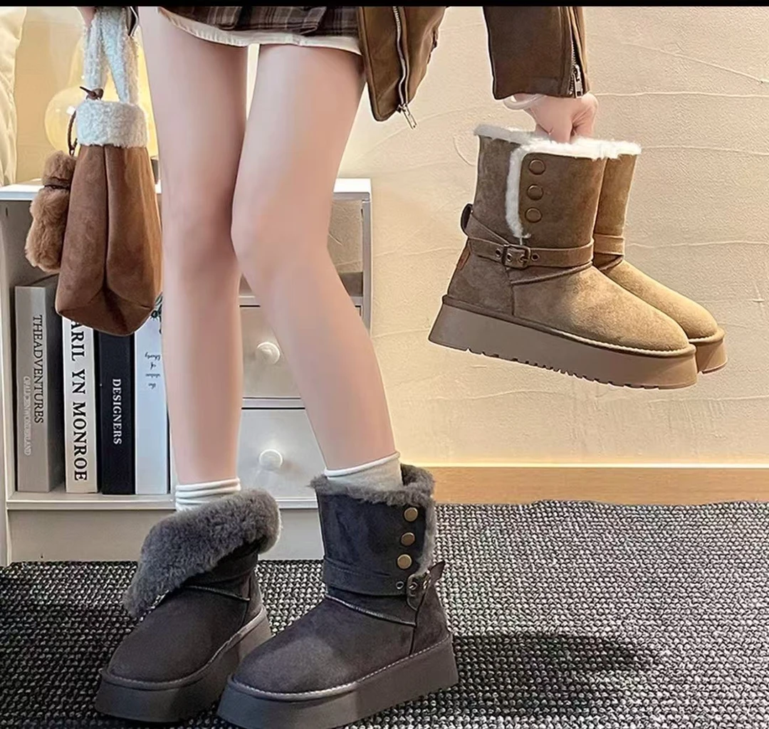 25冬季西小金扣两穿厚底增高保暖时尚雪地靴